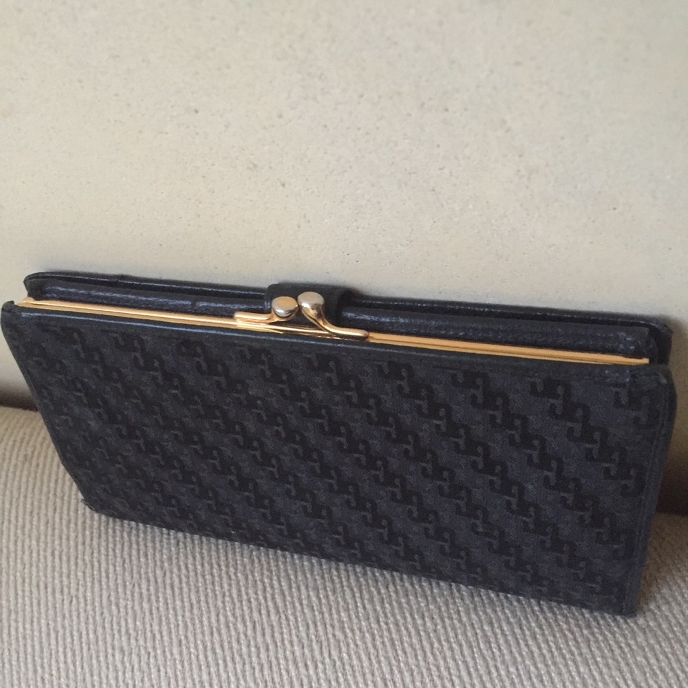 Gucci wallet VINTAGE black leather & canvas ITALY